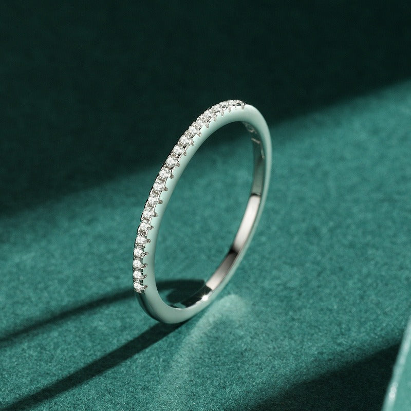 OliyaDesign S925 Sterling Silver Simple Ring With Pave-Set Diamonds.