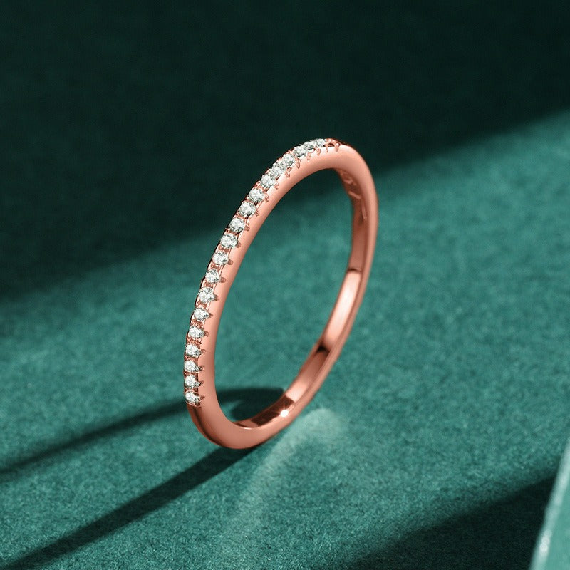 OliyaDesign S925 Sterling Silver Simple Ring With Pave-Set Diamonds.
