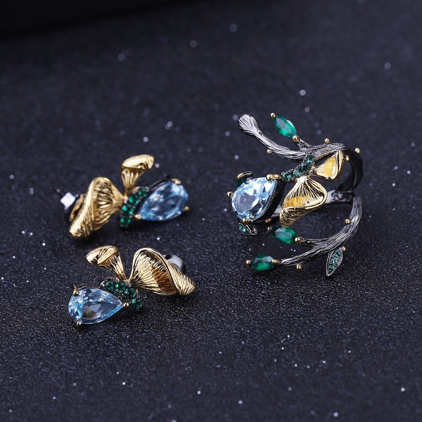 OliyaDesign Russian Secret Garden Natural Style Butterfly S925 Sterling Silver Natural Amethyst Ring