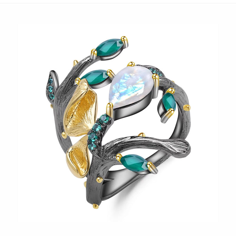 OliyaDesign Russian Secret Garden Natural Style Butterfly S925 Sterling Silver Natural Amethyst Ring