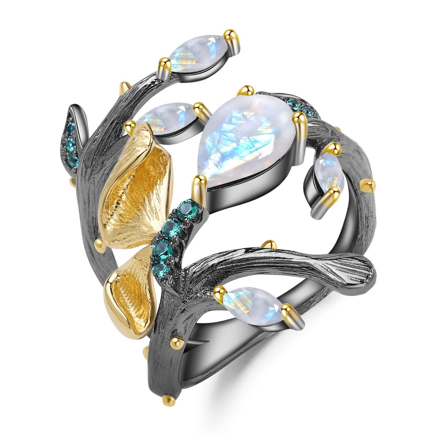 OliyaDesign Russian Secret Garden Natural Style Butterfly S925 Sterling Silver Natural Amethyst Ring