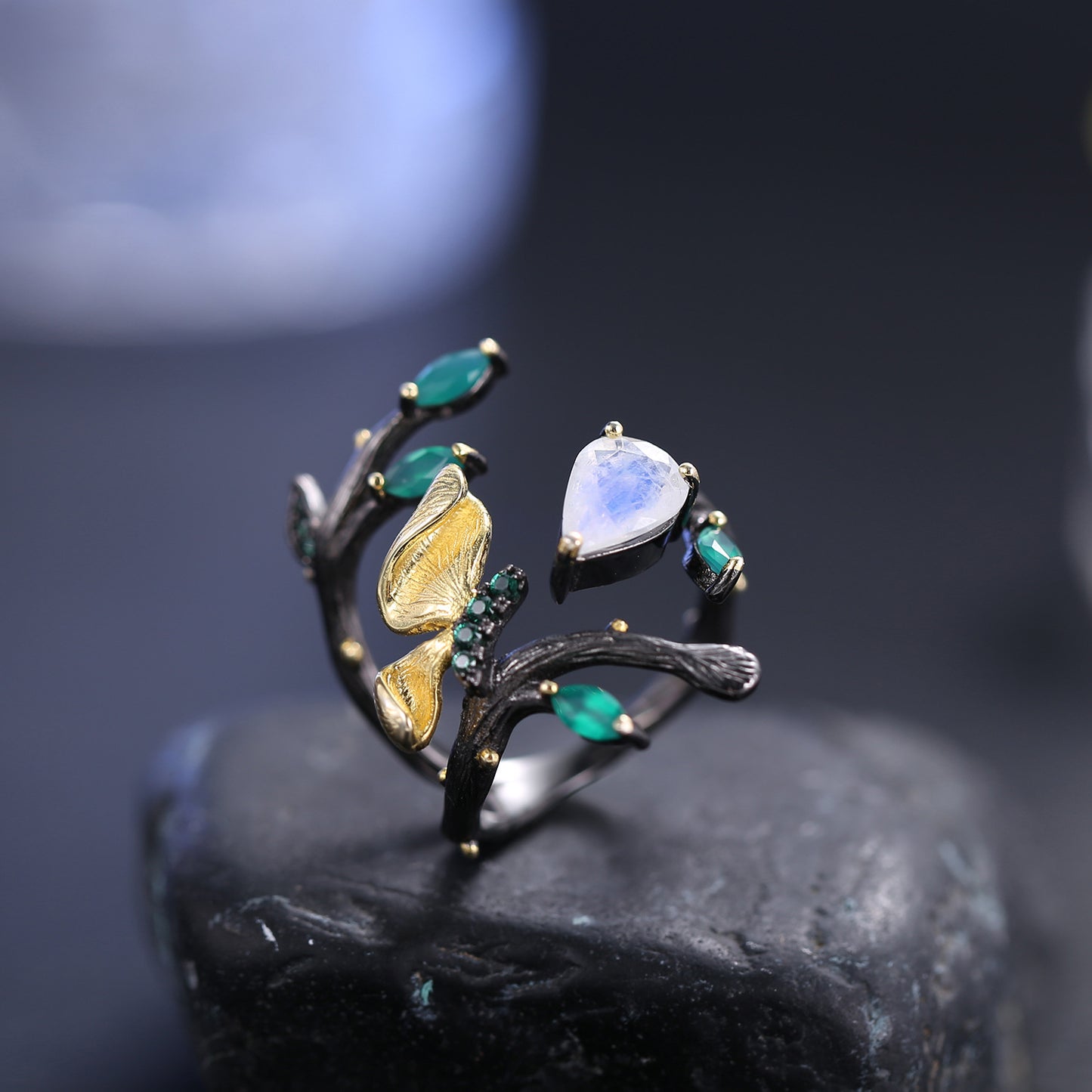 OliyaDesign Russian Secret Garden Natural Style Butterfly S925 Sterling Silver Natural Amethyst Ring