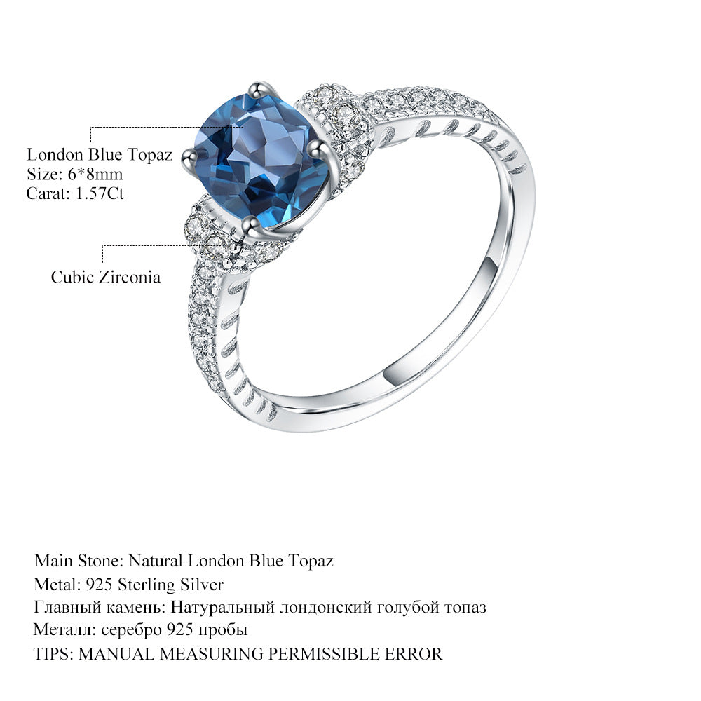 OliyaDesign Stylish And Sophisticated 925 Sterling Silver Ring Set With Natural London Blue Topaz