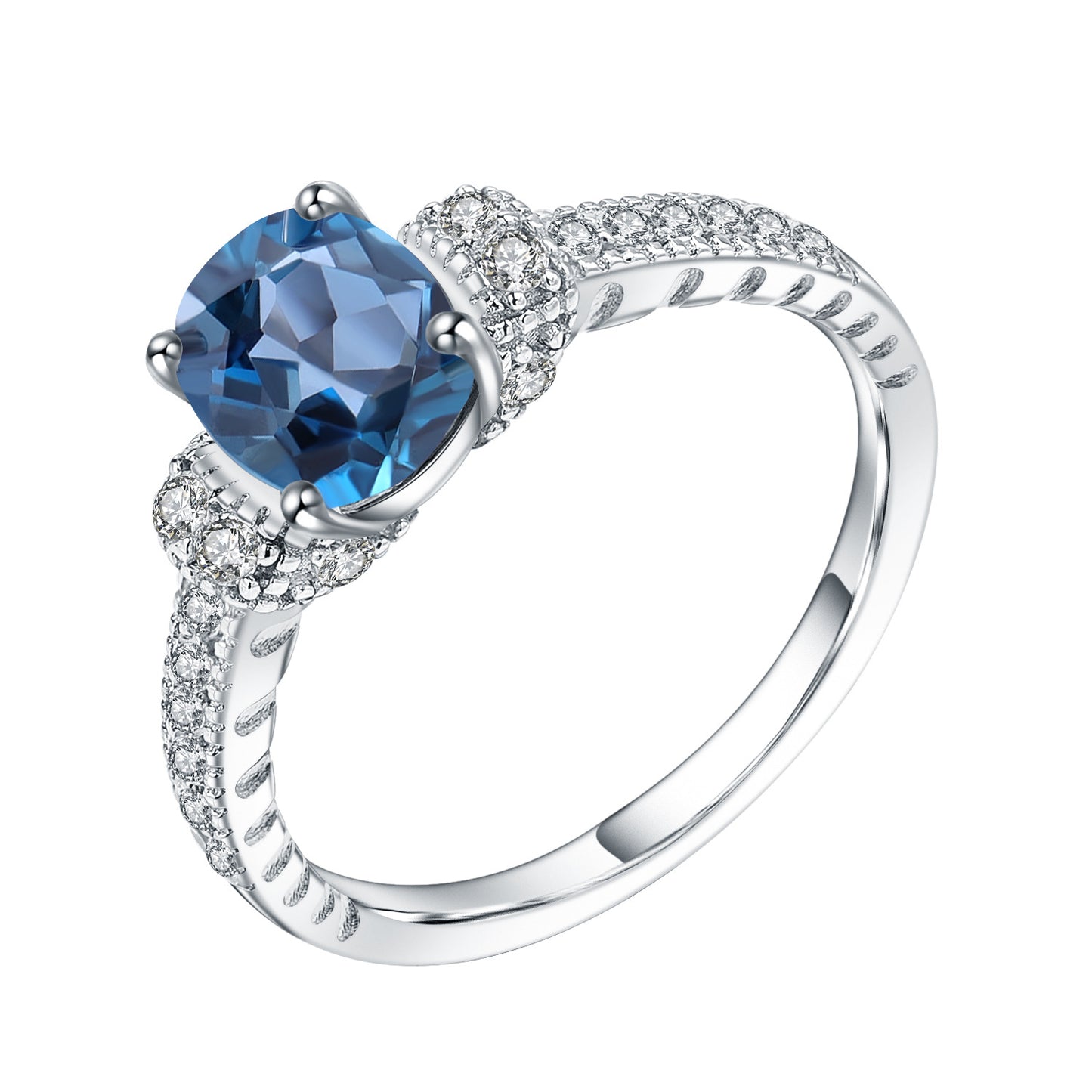 OliyaDesign Stylish And Sophisticated 925 Sterling Silver Ring Set With Natural London Blue Topaz