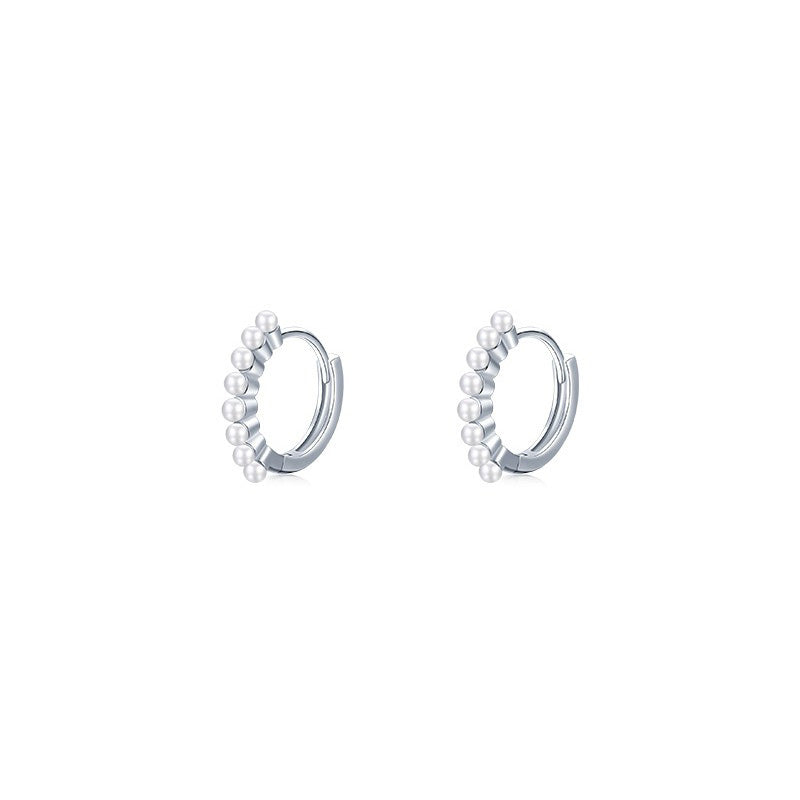 OliyaDesign S925 Sterling Silver Elegant Pearl Hoop Earrings