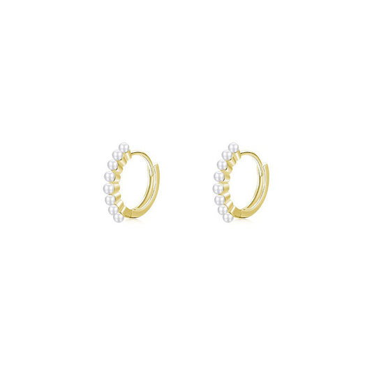 OliyaDesign S925 Sterling Silver Elegant Pearl Hoop Earrings