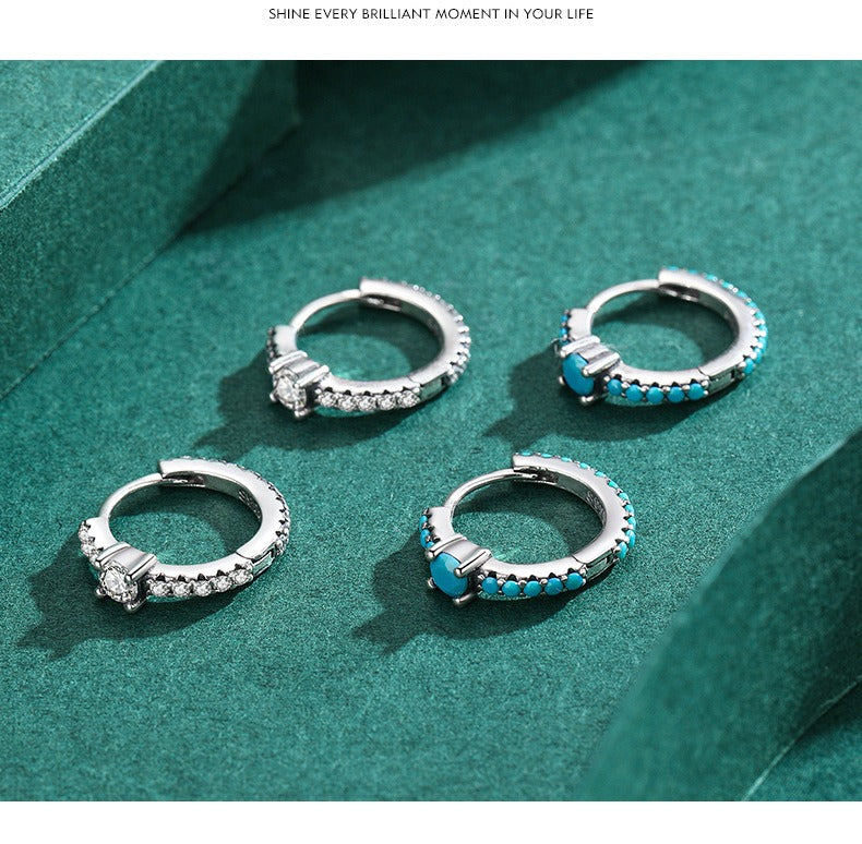OliyaDesign S925 Silver Turquoise Hoop Earrings