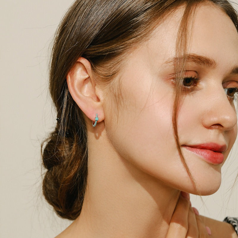 OliyaDesign S925 Silver Turquoise Hoop Earrings