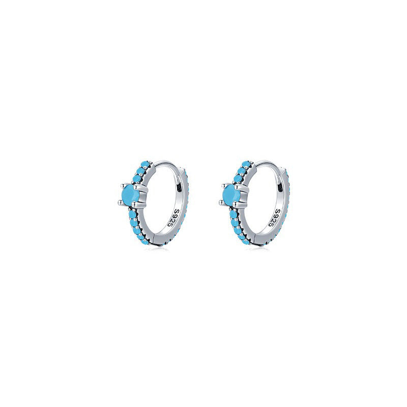 OliyaDesign S925 Silver Turquoise Hoop Earrings
