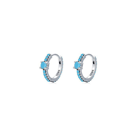 OliyaDesign S925 Silver Turquoise Hoop Earrings