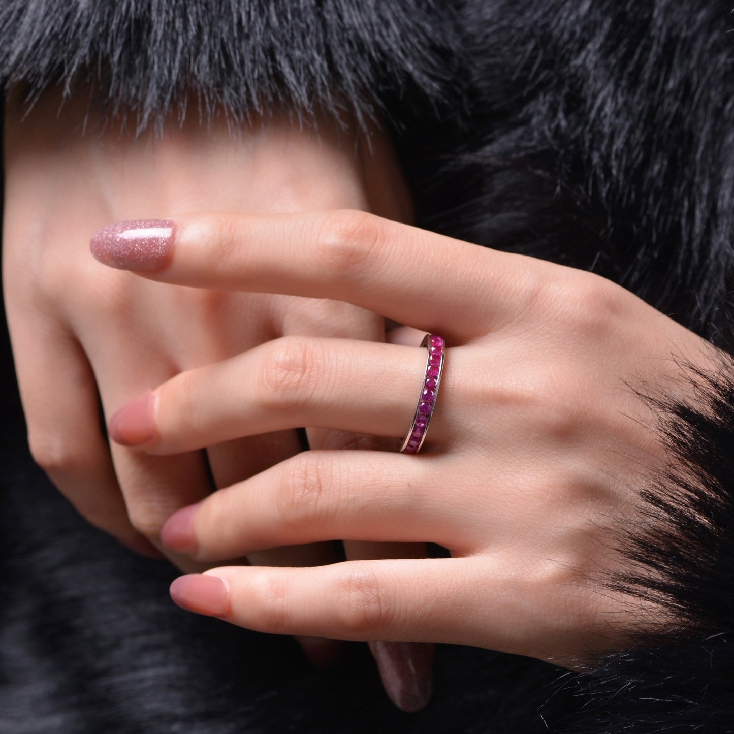 OliyaDesign 2.25mm Round S925 Silver Ring Set With Rubies