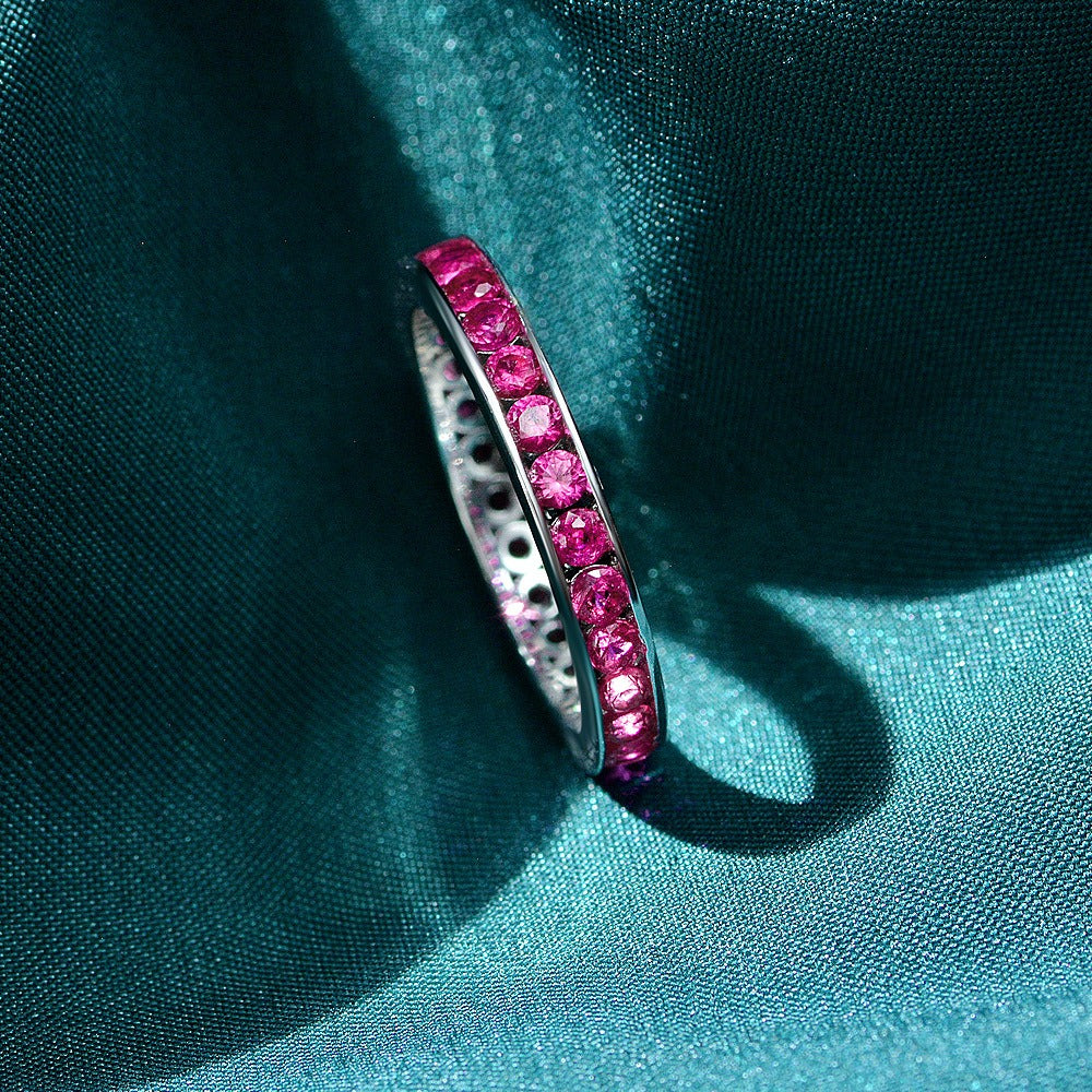 OliyaDesign 2.25mm Round S925 Silver Ring Set With Rubies