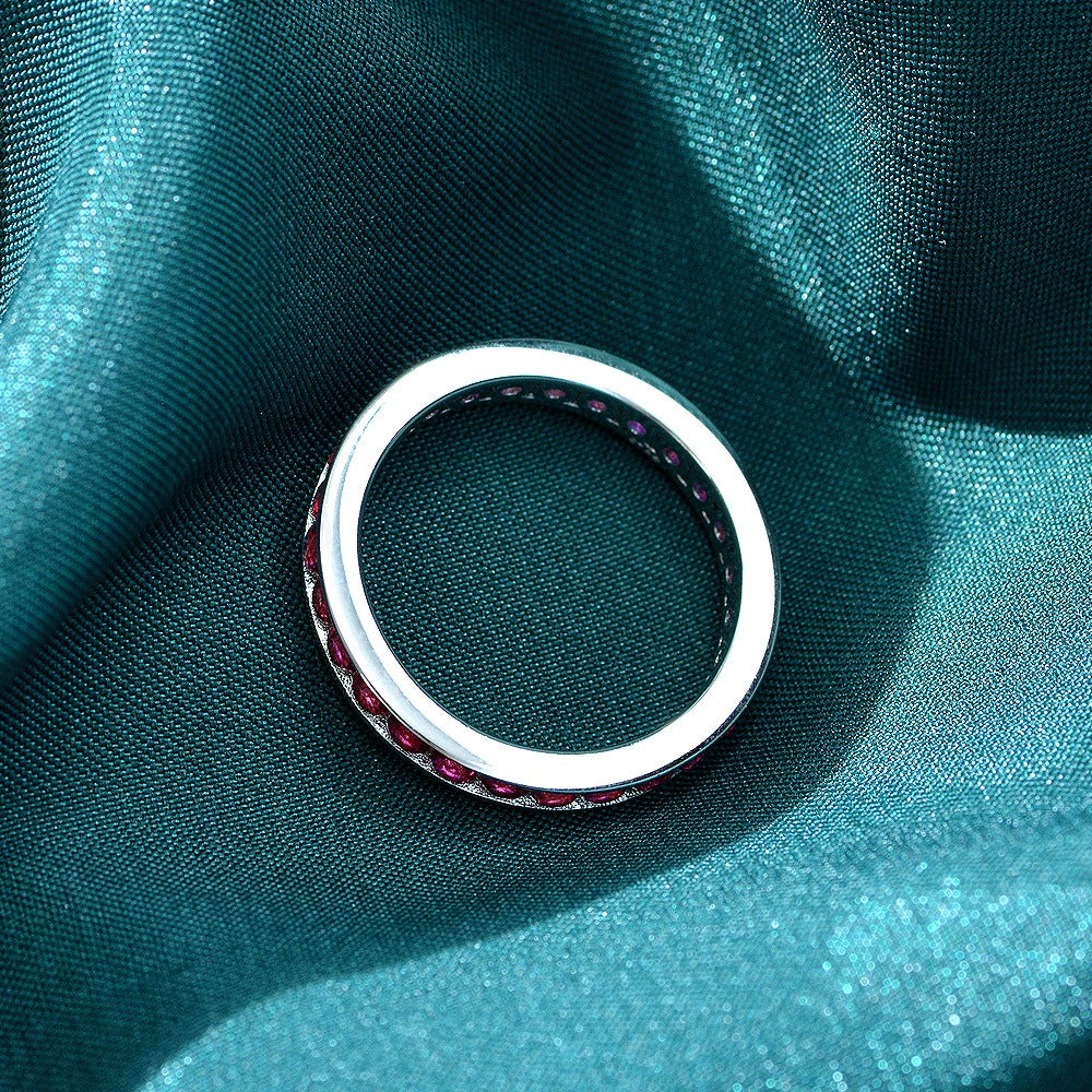 OliyaDesign 2.25mm Round S925 Silver Ring Set With Rubies