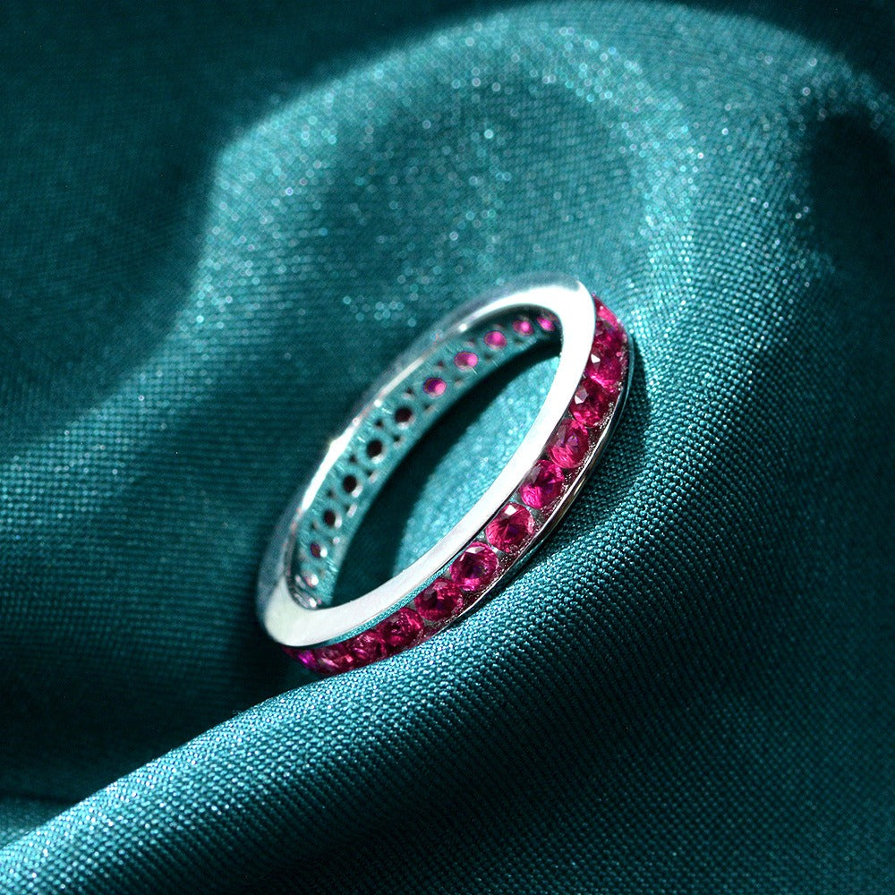 OliyaDesign 2.25mm Round S925 Silver Ring Set With Rubies
