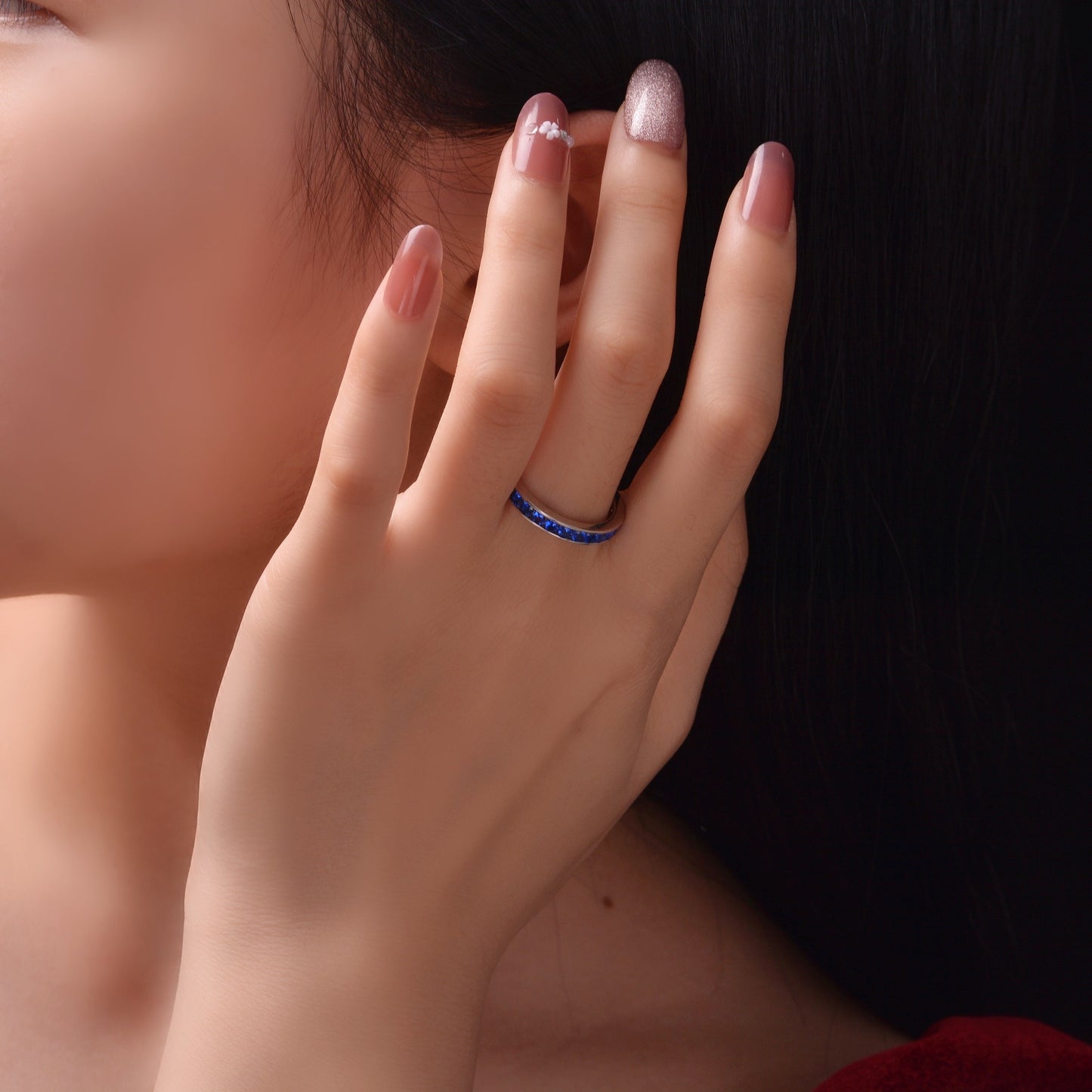 OliyaDesign 2.25mm Round S925 Silver Ring Set With Rubies