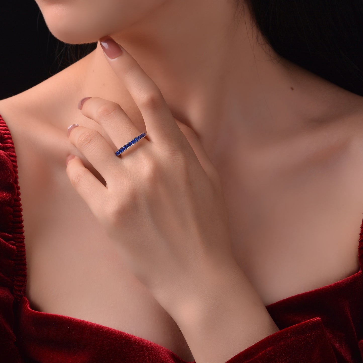 OliyaDesign 2.25mm Round S925 Silver Ring Set With Rubies