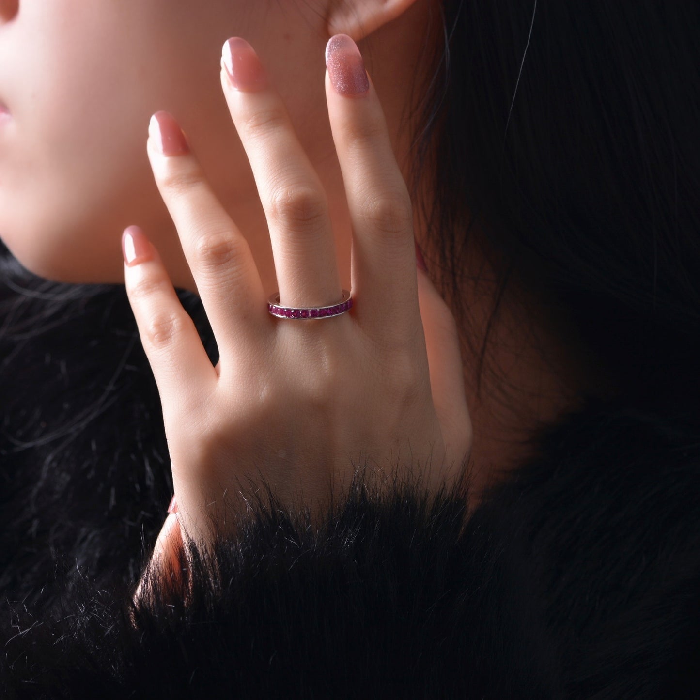 OliyaDesign 2.25mm Round S925 Silver Ring Set With Rubies