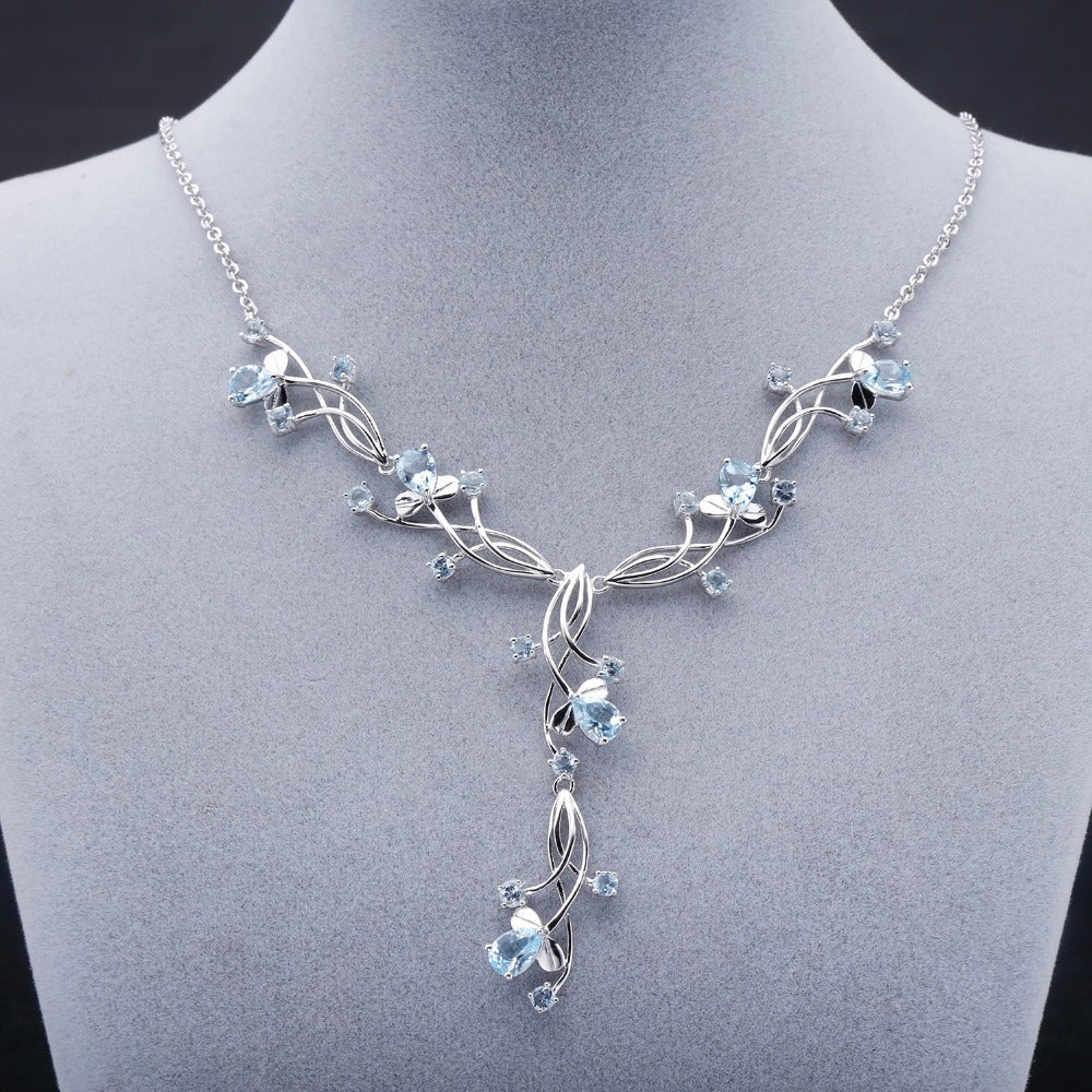 OliyaDesign A 925 Sterling Silver Necklace Inlaid With Natural Amethyst, Perfect For An Elegant Evening Wear.