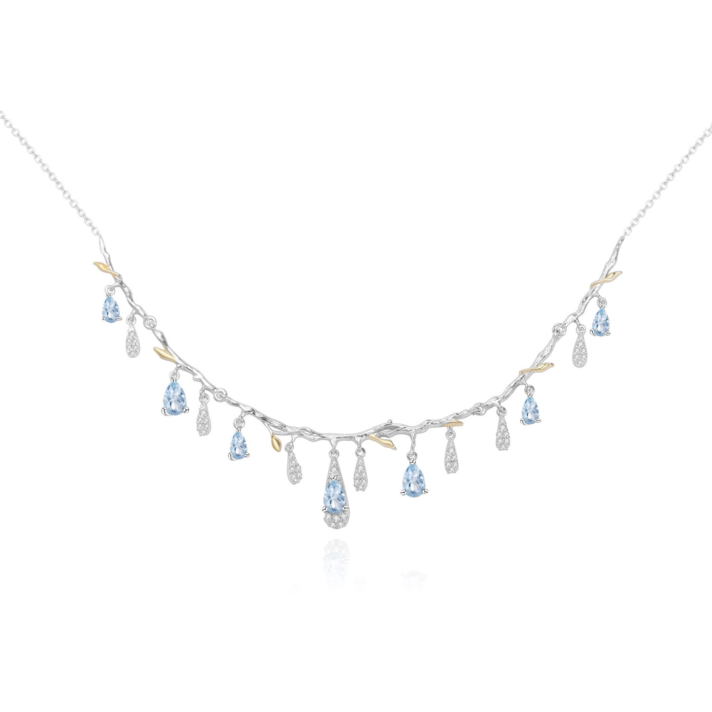 OliyaDesign Designer-Designed Necklace Featuring Exquisite Gemstone Floral Patterns In S925 Sterling Silver With Natural Topaz.