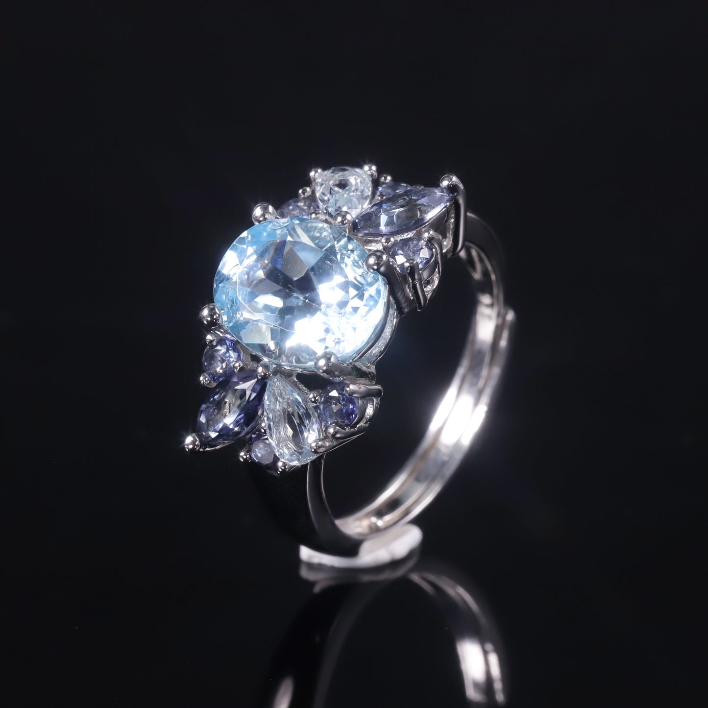 OliyaDesign Natural Topaz Open-Ended Ring With A Luxurious, High-End Design, Set In S925 Sterling Silver With Colorful Gemstones.