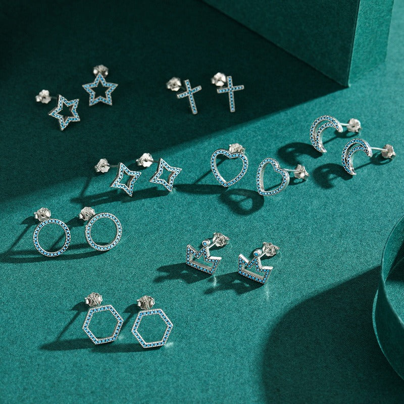 OliyaDesign S925 Sterling Silver High-End Turquoise Stud Earrings