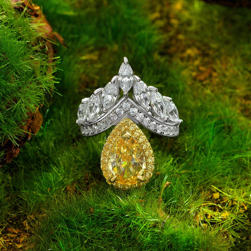 OliyaDesign 4Ct Teardrop-Shaped 7*10 High-Carbon Diamond S925 Silver Women'S Ring