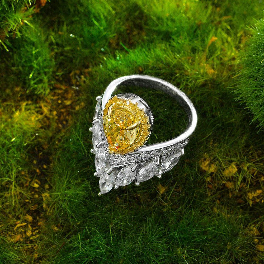 OliyaDesign 4Ct Teardrop-Shaped 7*10 High-Carbon Diamond S925 Silver Women'S Ring