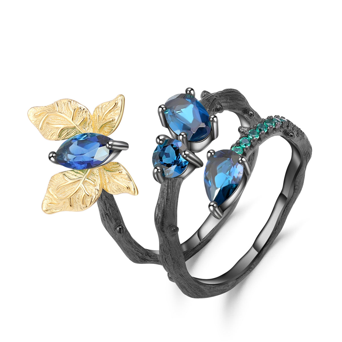 OliyaDesign Secret Garden Collection Original Design Natural Style Butterfly 925 Sterling Silver Ring with Natural Diopside