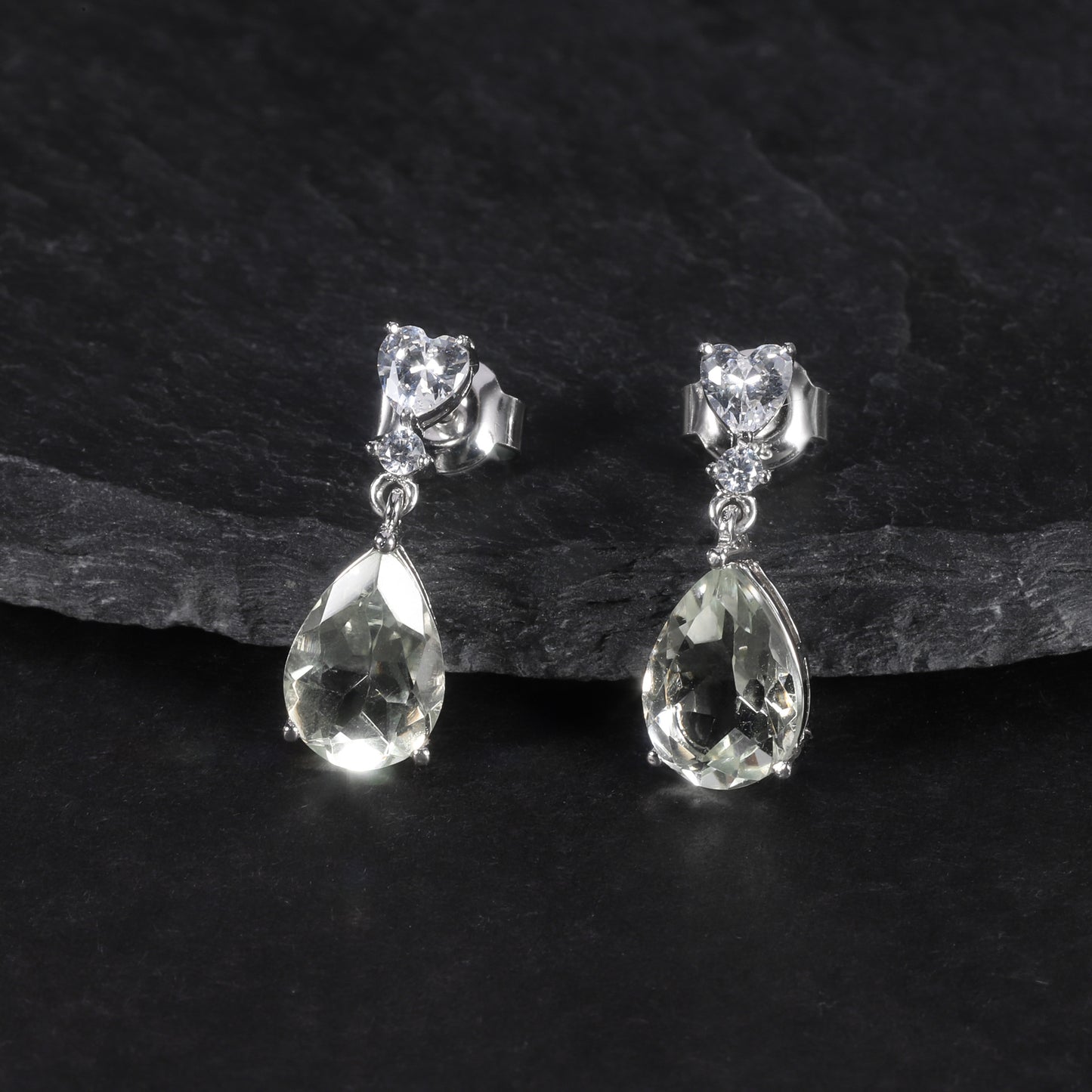 OliyaDesign S925 Sterling Silver Earrings Set With Natural Green And Amethyst Gemstones