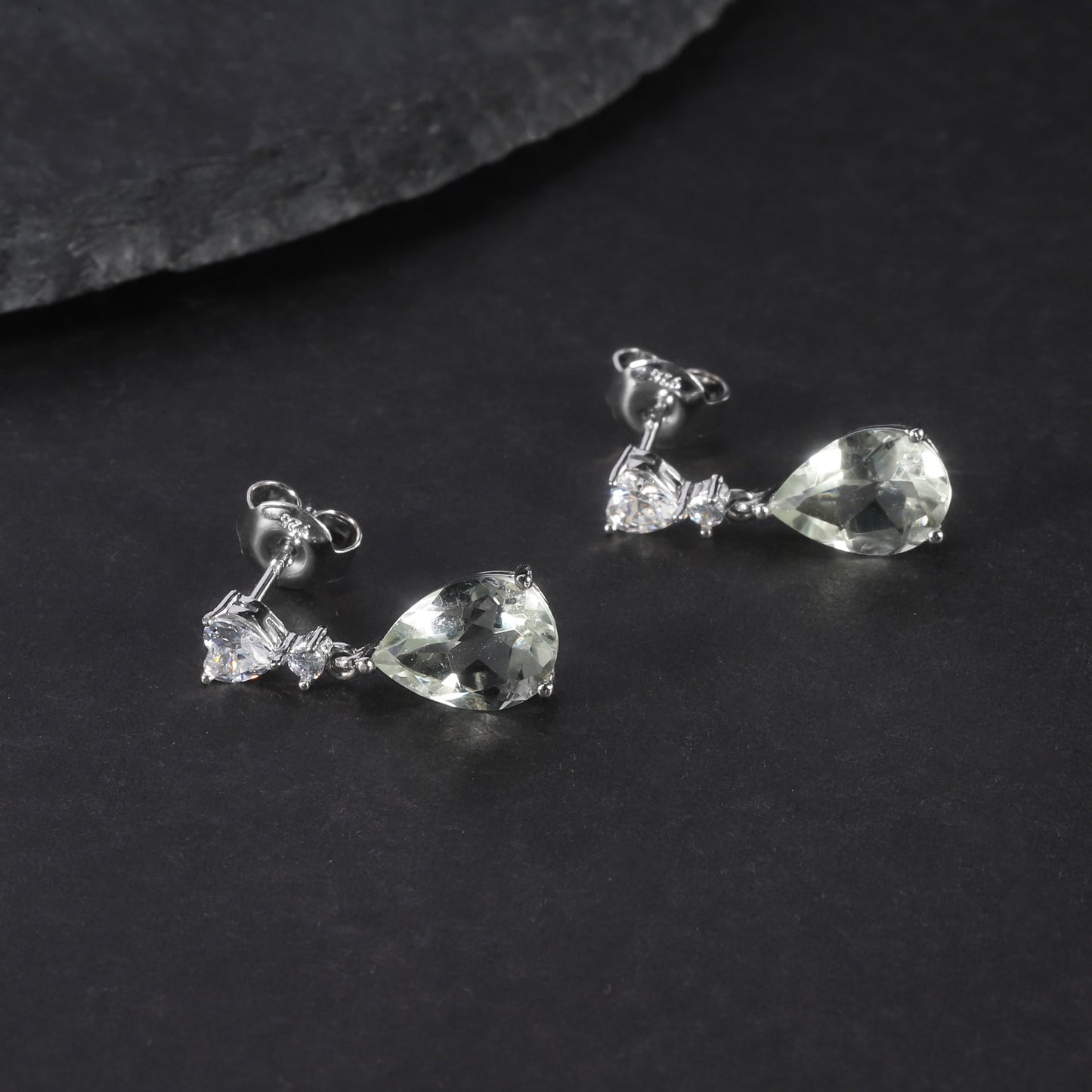 OliyaDesign S925 Sterling Silver Earrings Set With Natural Green And Amethyst Gemstones