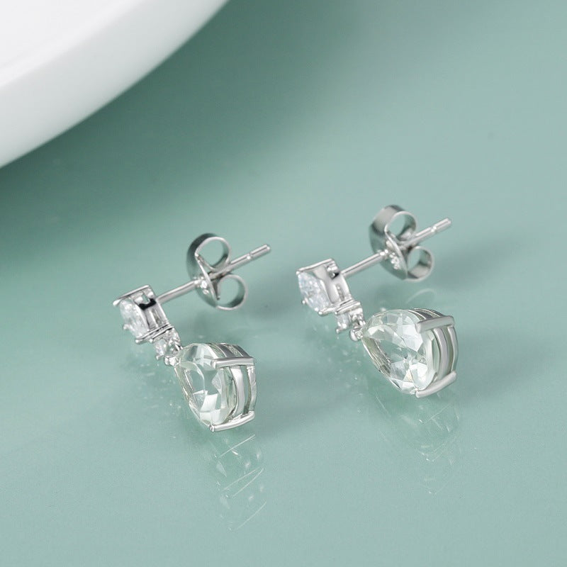 OliyaDesign S925 Sterling Silver Earrings Set With Natural Green And Amethyst Gemstones