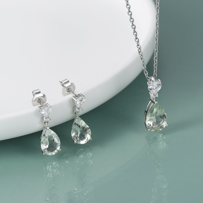 OliyaDesign S925 Sterling Silver Earrings Set With Natural Green And Amethyst Gemstones