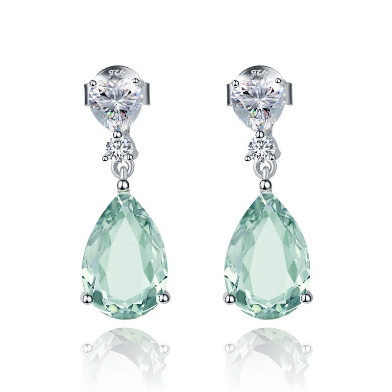 OliyaDesign S925 Sterling Silver Earrings Set With Natural Green And Amethyst Gemstones