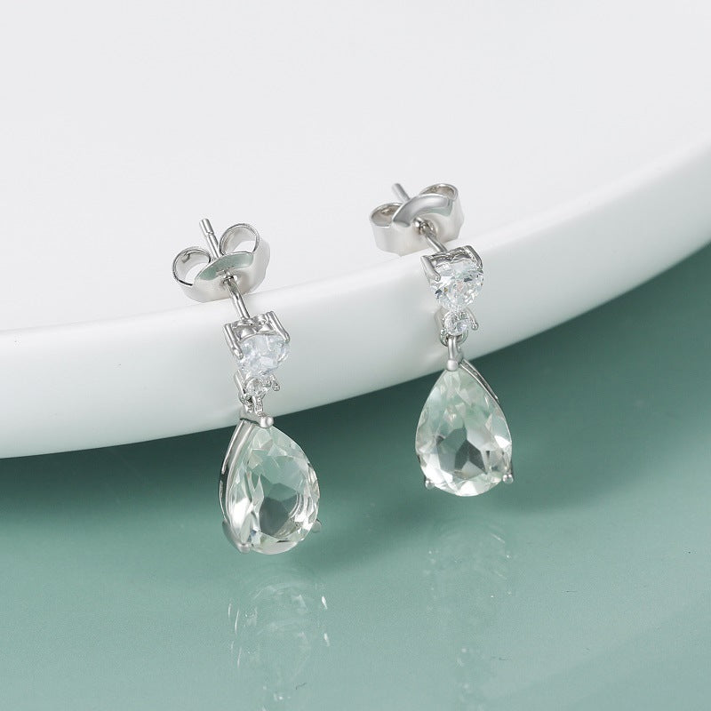 OliyaDesign S925 Sterling Silver Earrings Set With Natural Green And Amethyst Gemstones