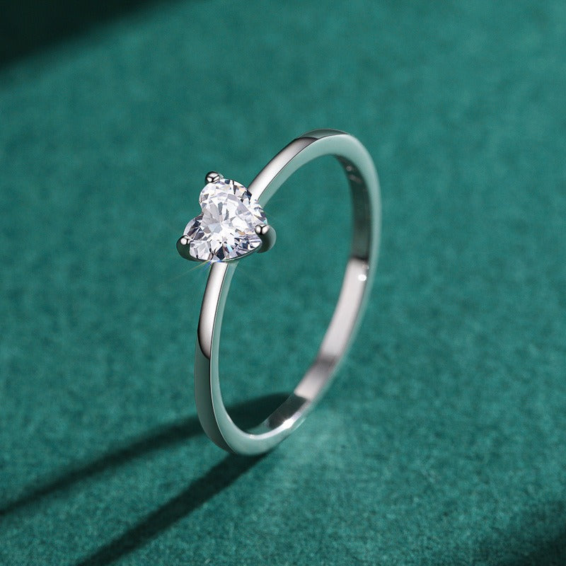 OliyaDesign S925 Sterling Silver Women'S Exquisite Heart-Shaped Finger Ring