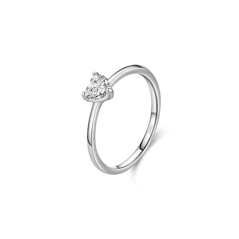 OliyaDesign S925 Sterling Silver Women'S Exquisite Heart-Shaped Finger Ring