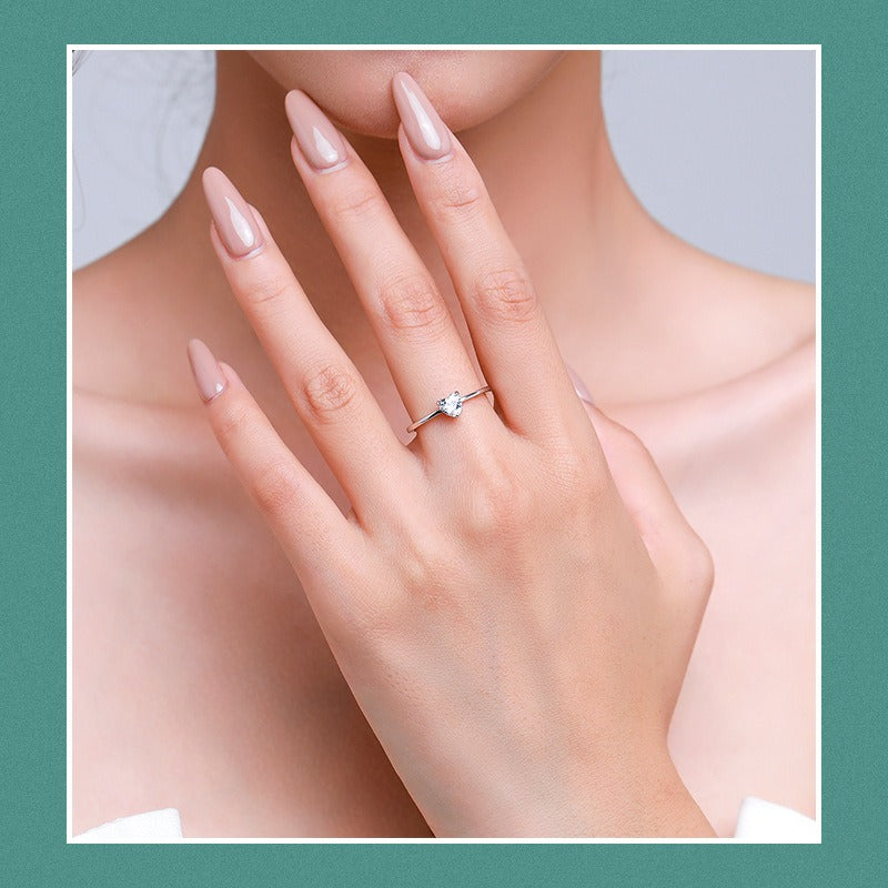 OliyaDesign S925 Sterling Silver Women'S Exquisite Heart-Shaped Finger Ring