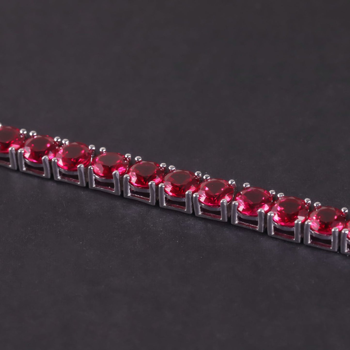 OliyaDesign New Design Pigeon Blood Red Ruby S925 Sterling Silver Bracelet With Lab-Grown Rubies