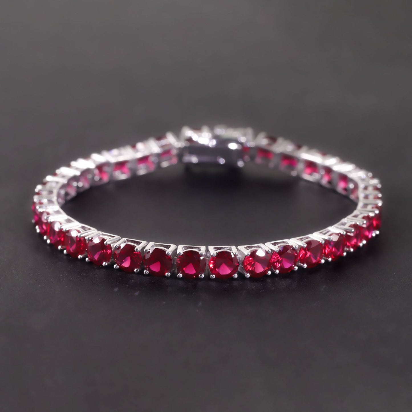 OliyaDesign New Design Pigeon Blood Red Ruby S925 Sterling Silver Bracelet With Lab-Grown Rubies