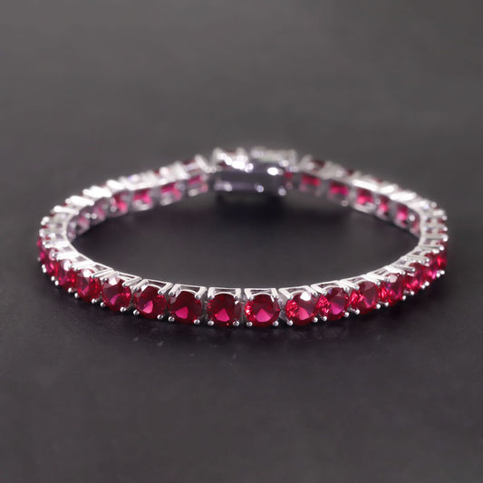 OliyaDesign New Design Pigeon Blood Red Ruby S925 Sterling Silver Bracelet With Lab-Grown Rubies