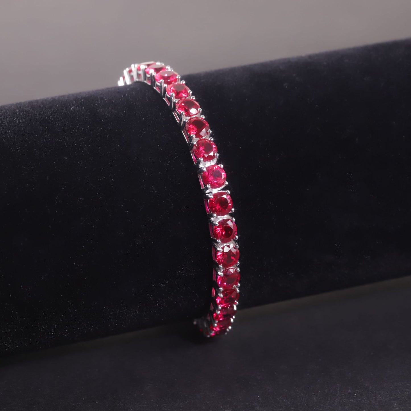 OliyaDesign New Design Pigeon Blood Red Ruby S925 Sterling Silver Bracelet With Lab-Grown Rubies