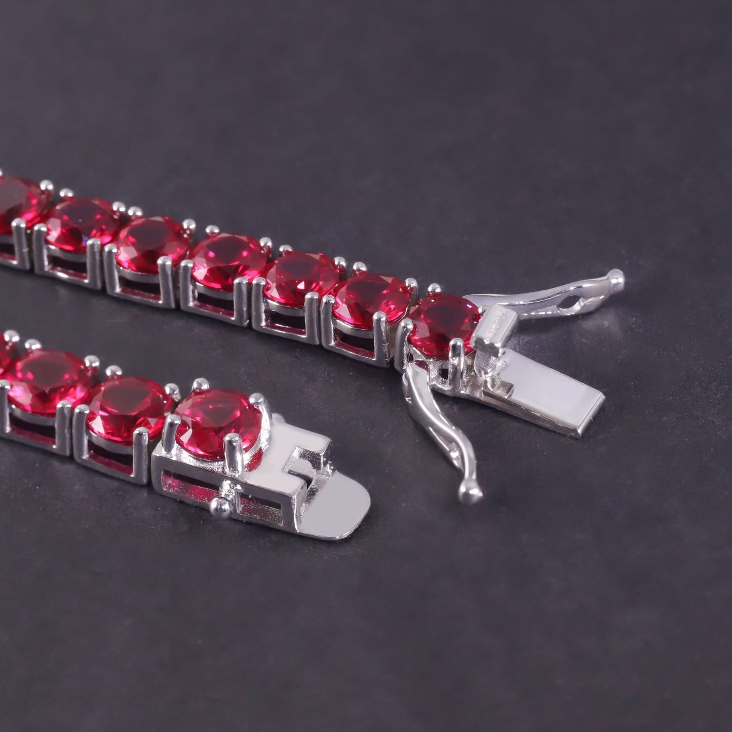 OliyaDesign New Design Pigeon Blood Red Ruby S925 Sterling Silver Bracelet With Lab-Grown Rubies