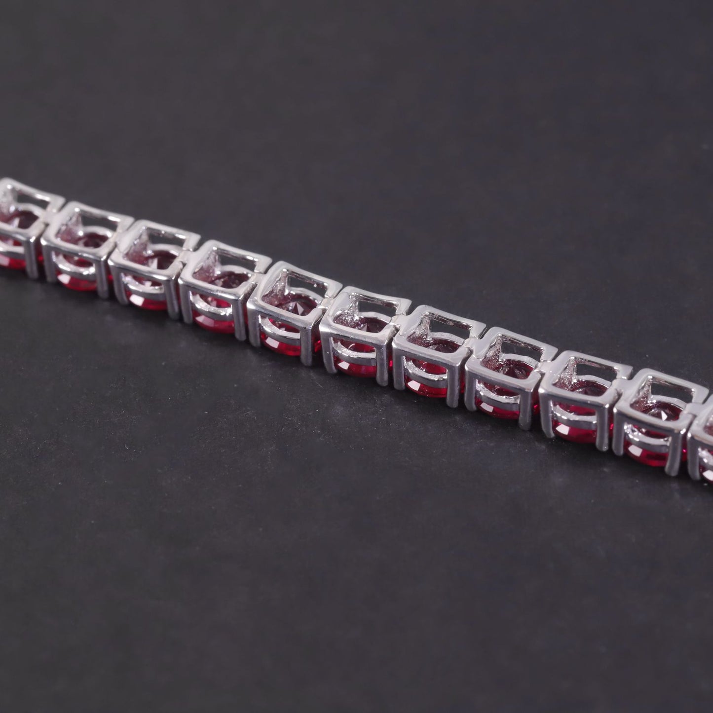 OliyaDesign New Design Pigeon Blood Red Ruby S925 Sterling Silver Bracelet With Lab-Grown Rubies