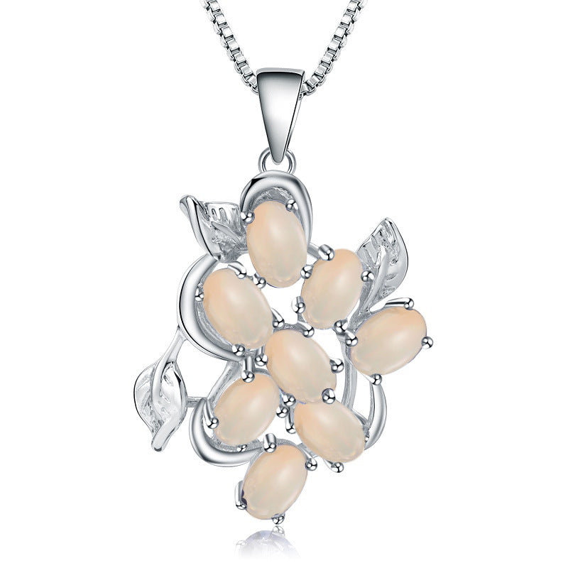 OliyaDesign European And American Vintage Style Natural Gemstone Inlaid S925 Sterling Silver Topaz Necklace