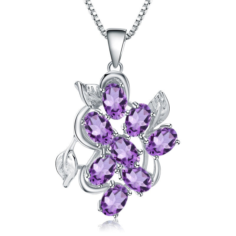 OliyaDesign European And American Vintage Style Natural Gemstone Inlaid S925 Sterling Silver Topaz Necklace