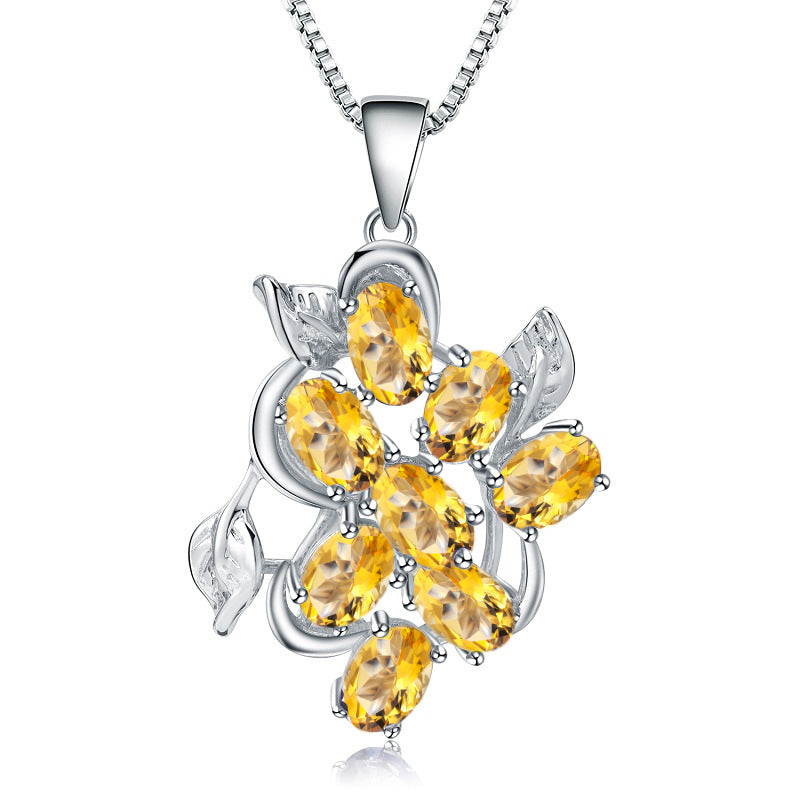 OliyaDesign European And American Vintage Style Natural Gemstone Inlaid S925 Sterling Silver Topaz Necklace