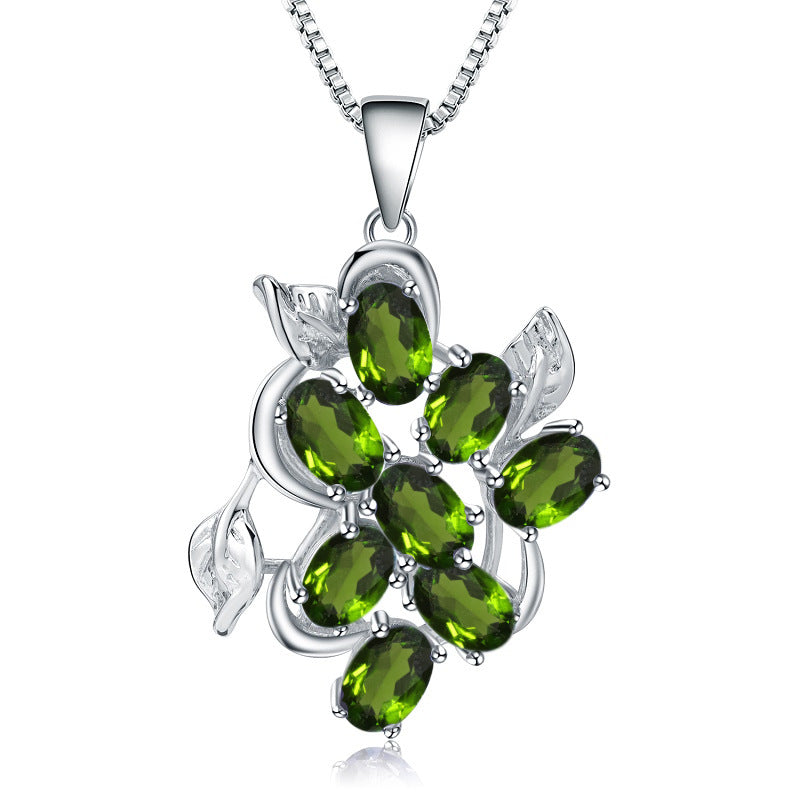 OliyaDesign European And American Vintage Style Natural Gemstone Inlaid S925 Sterling Silver Topaz Necklace