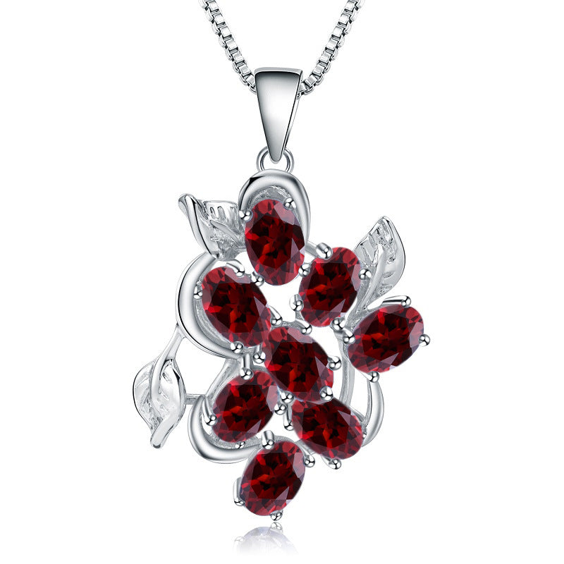 OliyaDesign European And American Vintage Style Natural Gemstone Inlaid S925 Sterling Silver Topaz Necklace