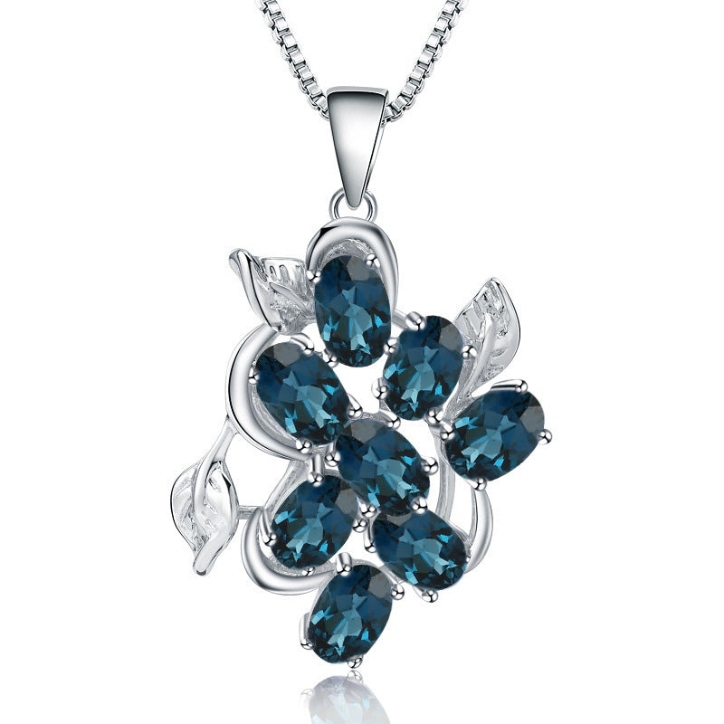 OliyaDesign European And American Vintage Style Natural Gemstone Inlaid S925 Sterling Silver Topaz Necklace