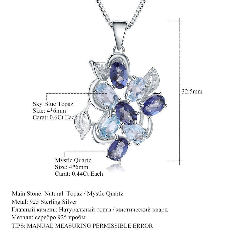 OliyaDesign European And American Vintage Style Natural Gemstone Inlaid S925 Sterling Silver Topaz Necklace
